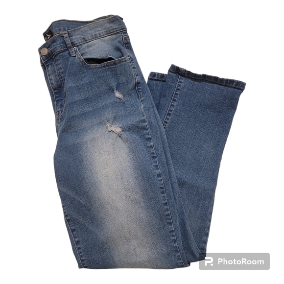 Nanette Lepore Belle high rise slim straight light was distressed denim jeans 12 - Picture 6 of 8